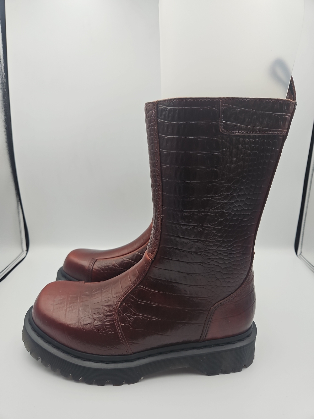 Dr. Martens Women's Burgundy Croc-Embossed Boots